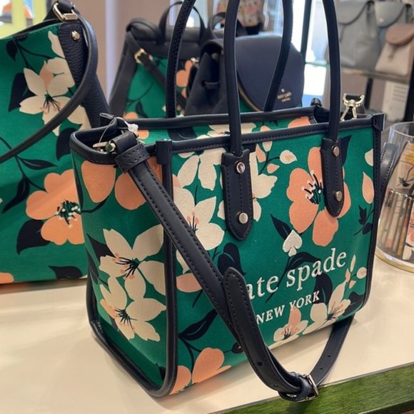 Kate Spade Small Tote Crossbody Bag Lily Blooms Green Multi - Picture 4 of 16